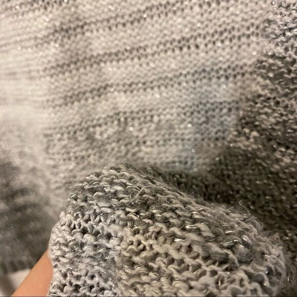 Hollister Gray Metallic Stripe V Neck Sweater lightweight open knit Y2K S - Picture 2 of 10